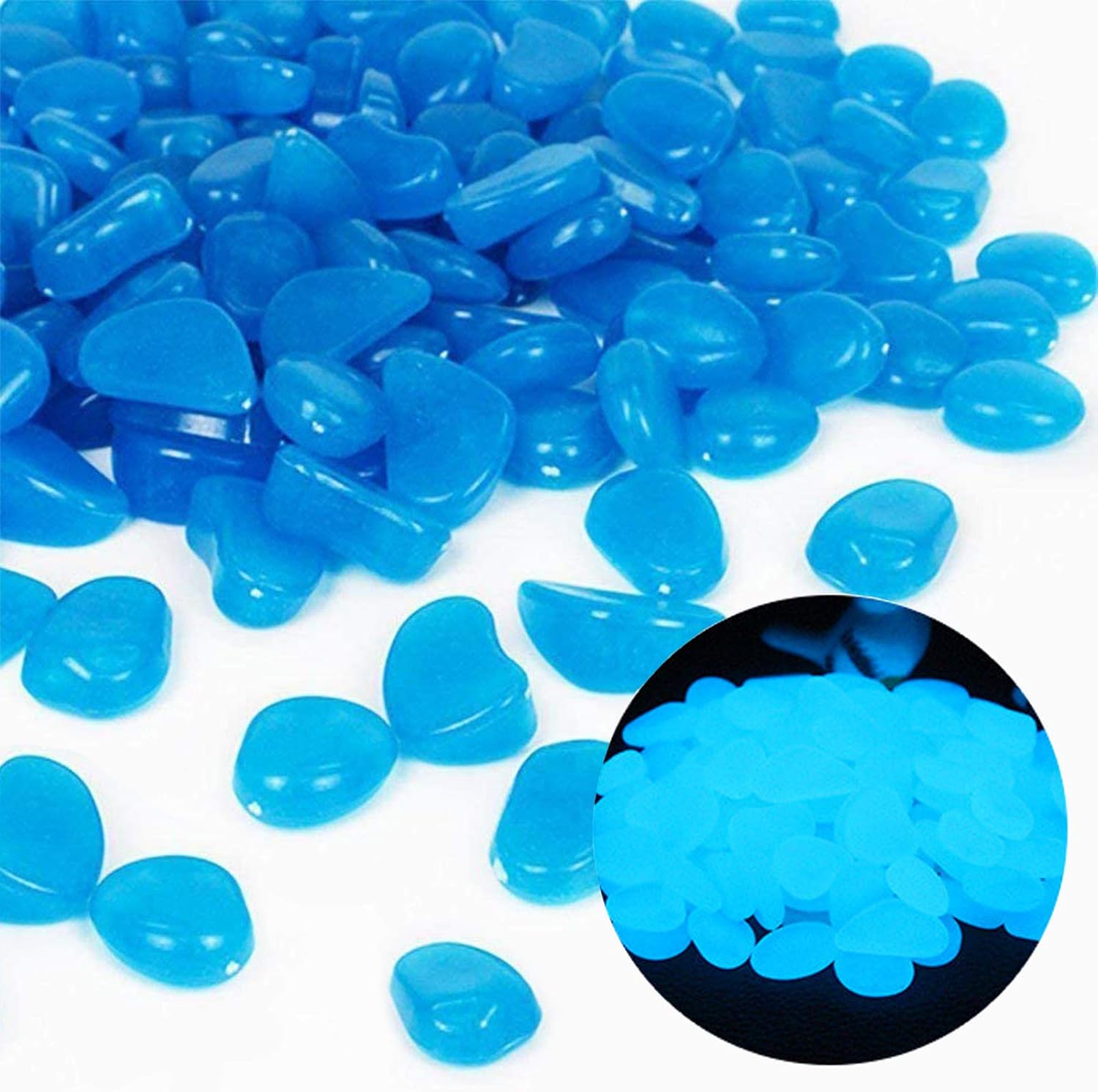 Aquarium Planted Plants - Fish Tank Rocks Glow Blue Pebbles